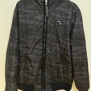 Vivint Lightweight Hooded Puffer Jacket Black Camo Pattern Men’s Size Large